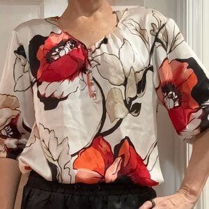 WHBM dress blouse, 100% polyester, silk feel, size XS